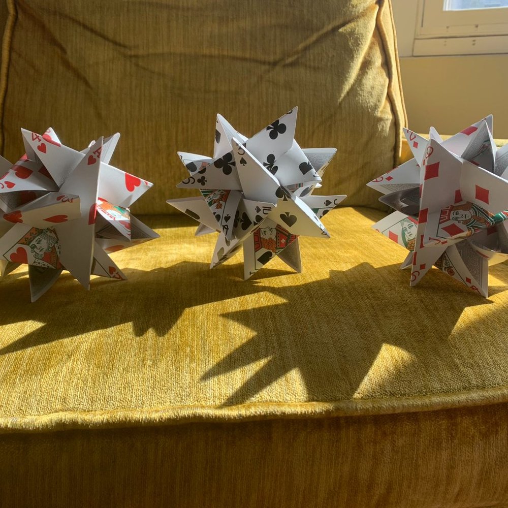 Three (3) Handmade 3D Playing Card Stars